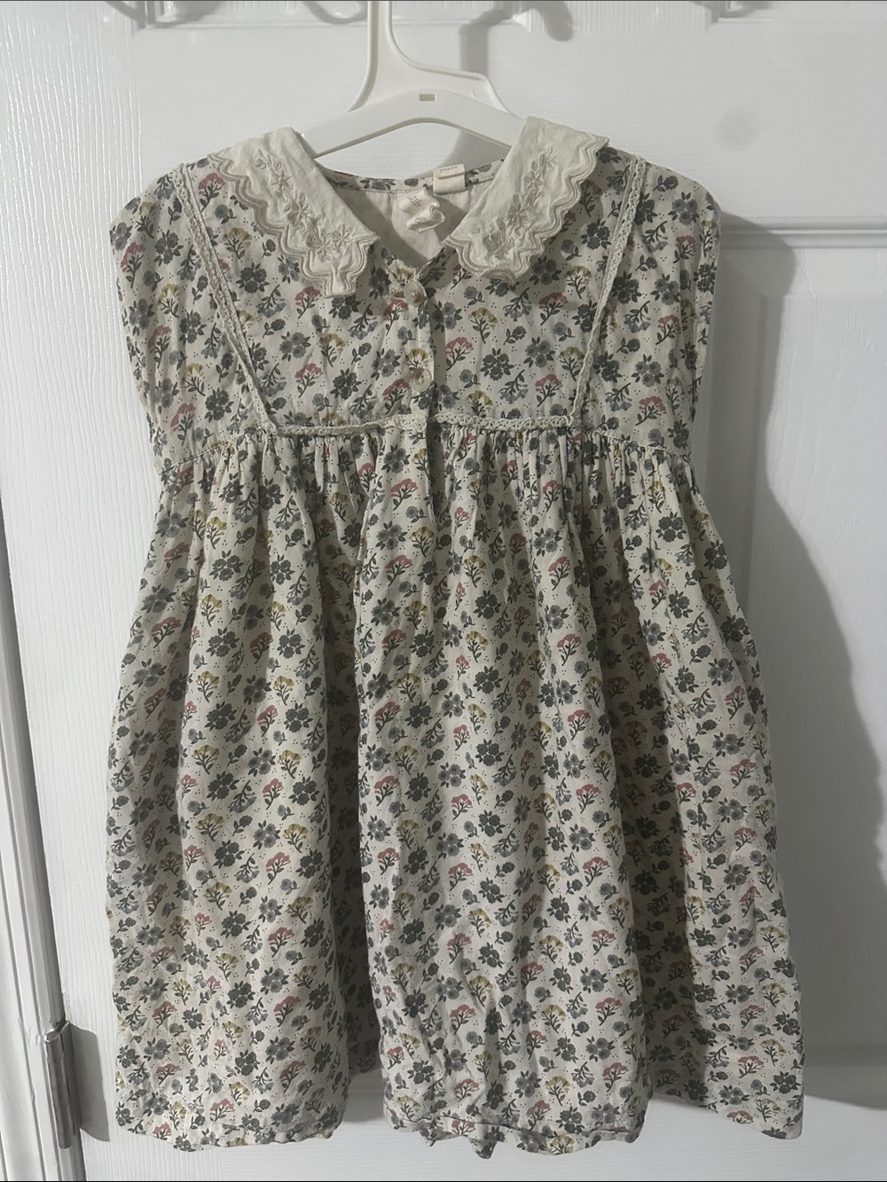 Little Cotton Clothes Ivory Floral Kids Dress with Lace Collar